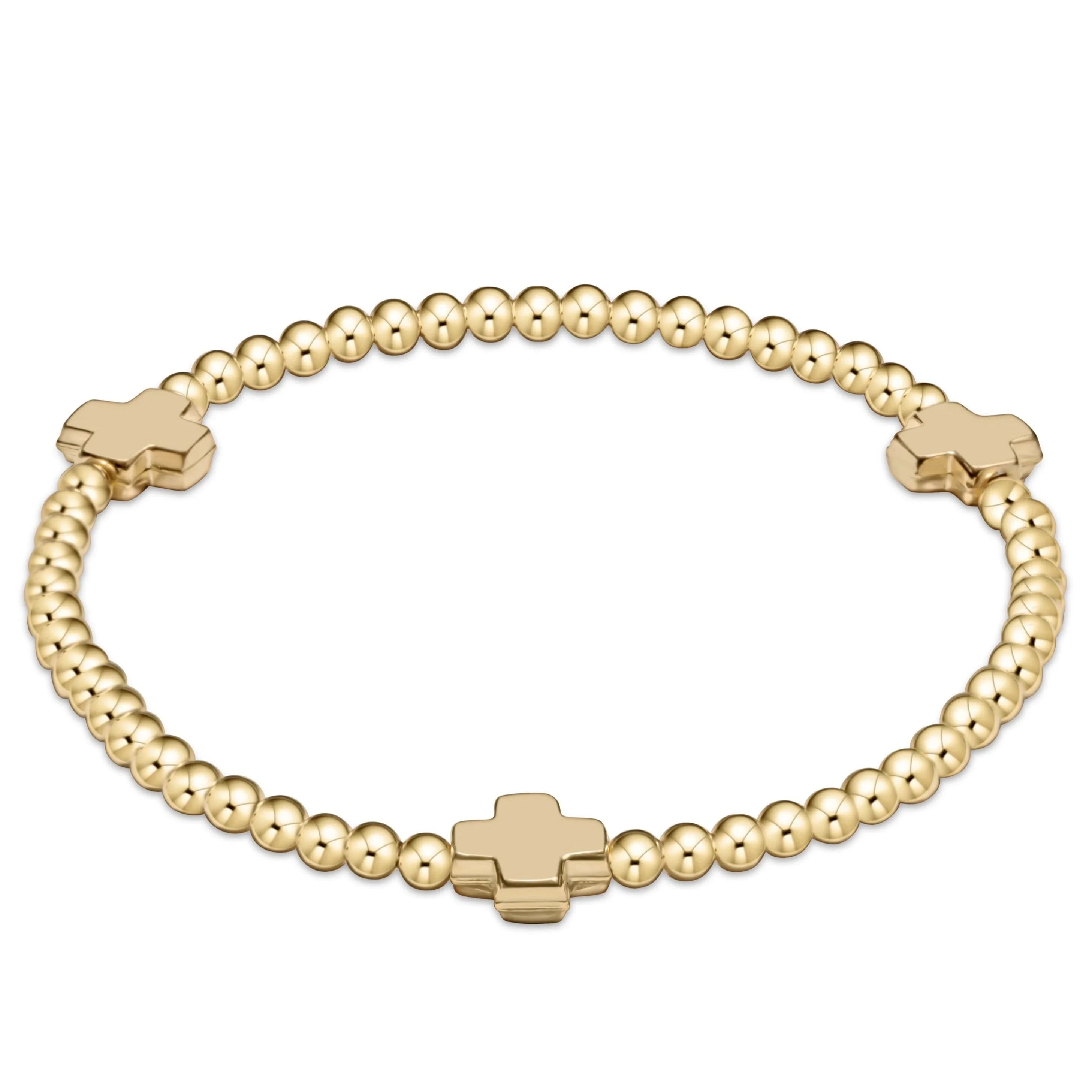 Enewton Extended Signature Cross Gold Pattern 3mm Bead Bracelet-Gold JEWELRY ENEWTON 
