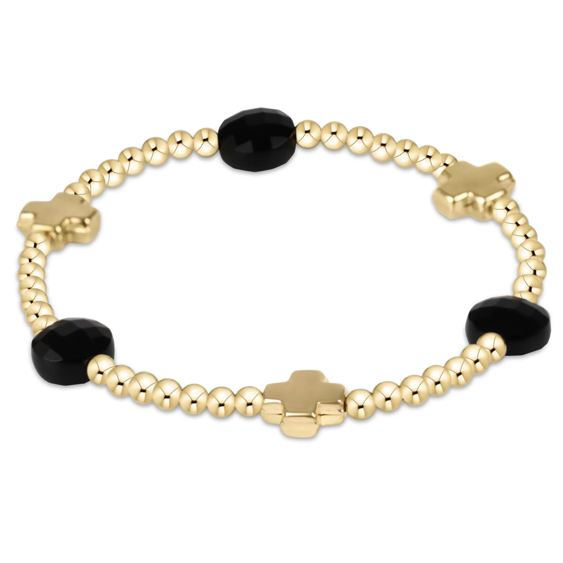 Enewton Signature Cross Admire Gold Pattern 3mm Bead Bracelet- Faceted Onyx JEWELRY ENEWTON 