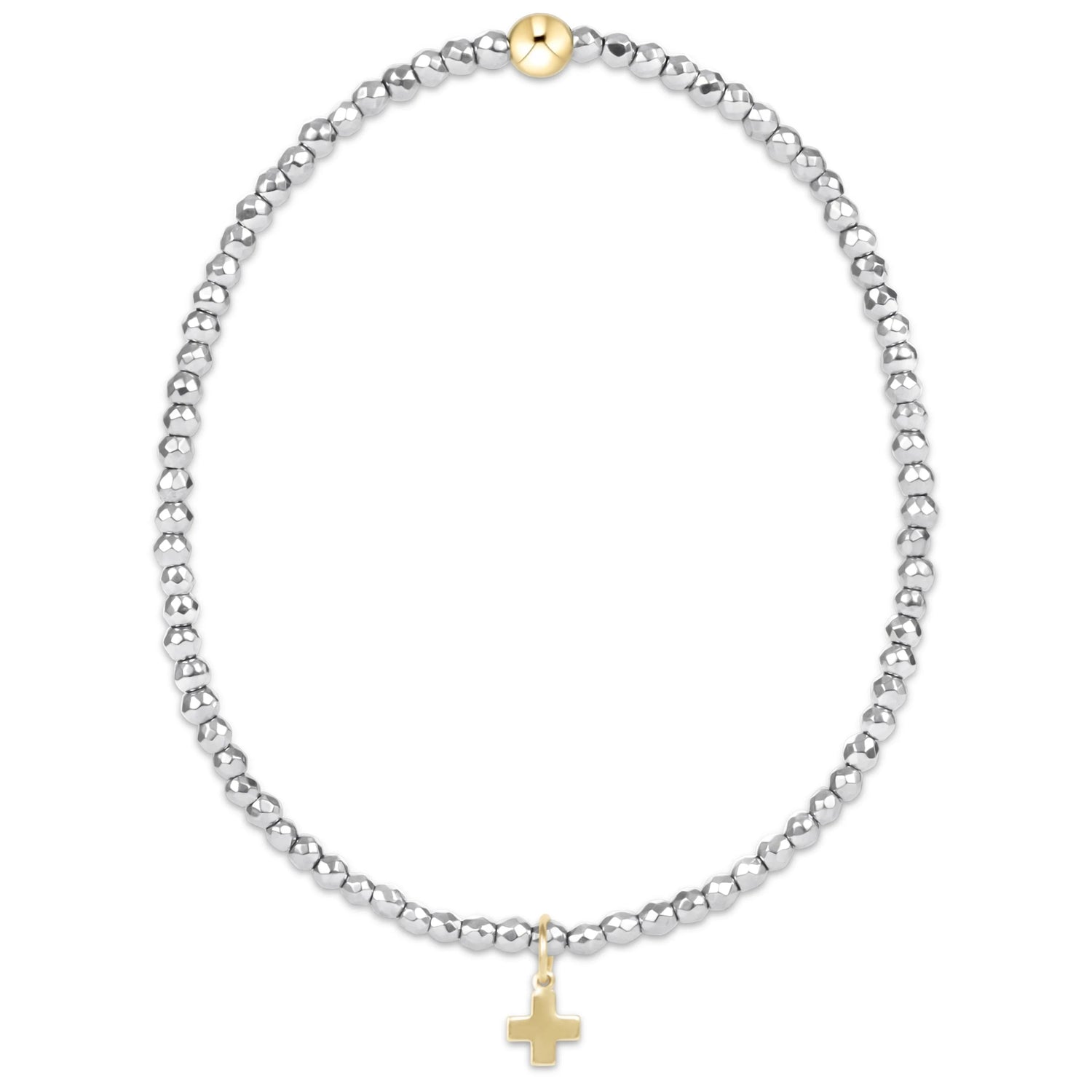 Enewton Silver Faceted Hematite 2mm Bead Bracelet Signature Cross Gold Charm JEWELRY ENEWTON 