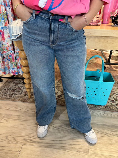 High Waist Wide Leg w/Distress 11&quot;/31&quot; JEANS JUDY BLUE 