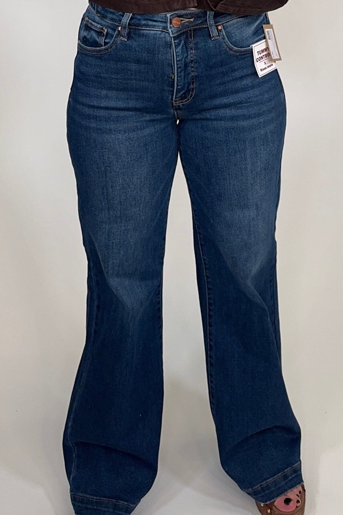 High Rise Wide Leg Adjustable Waistband Jeans JEANS:~~Unassigned~~ RISEN 