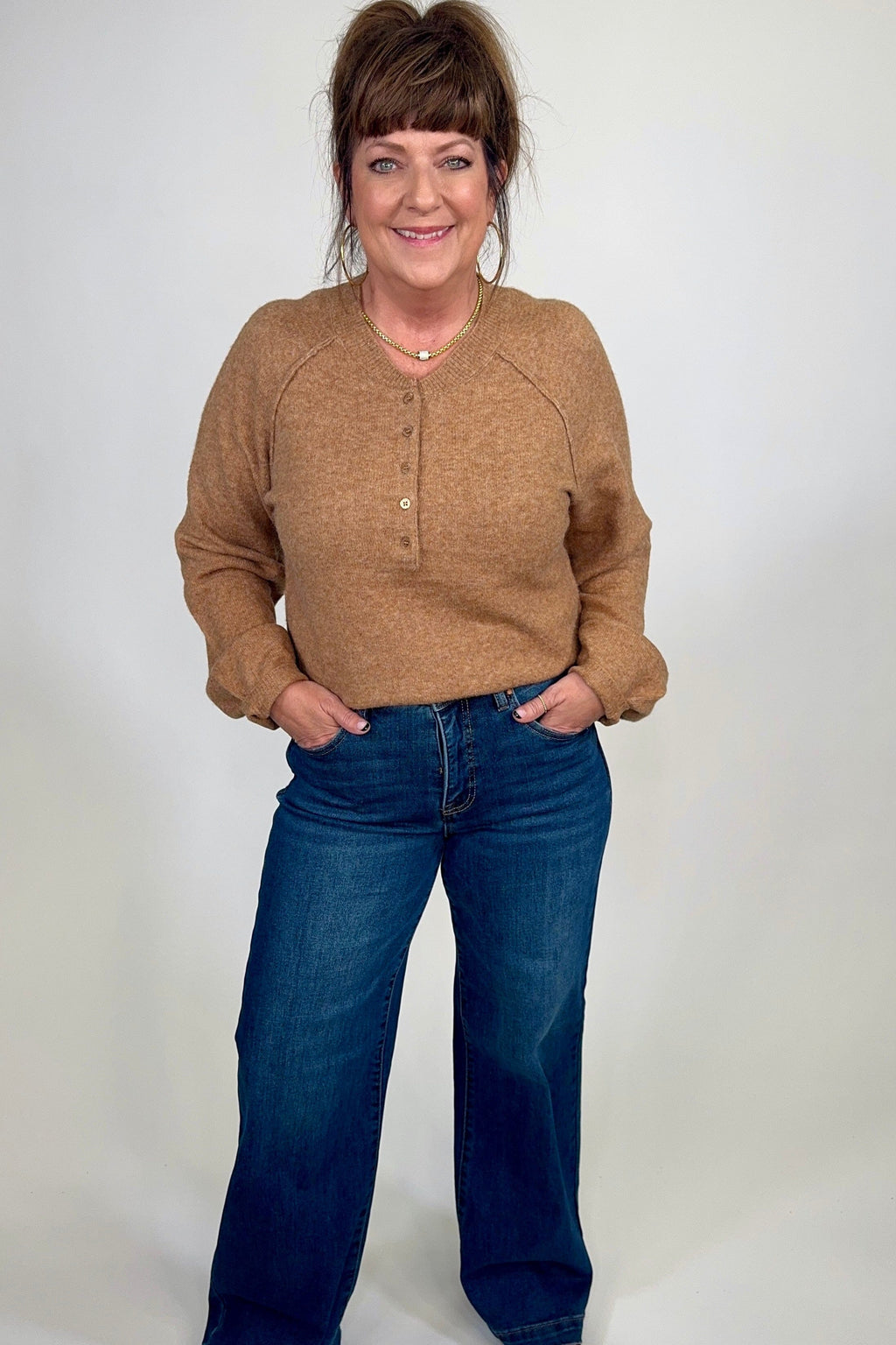 High Rise Wide Leg Adjustable Waistband Jeans JEANS:~~Unassigned~~ RISEN 