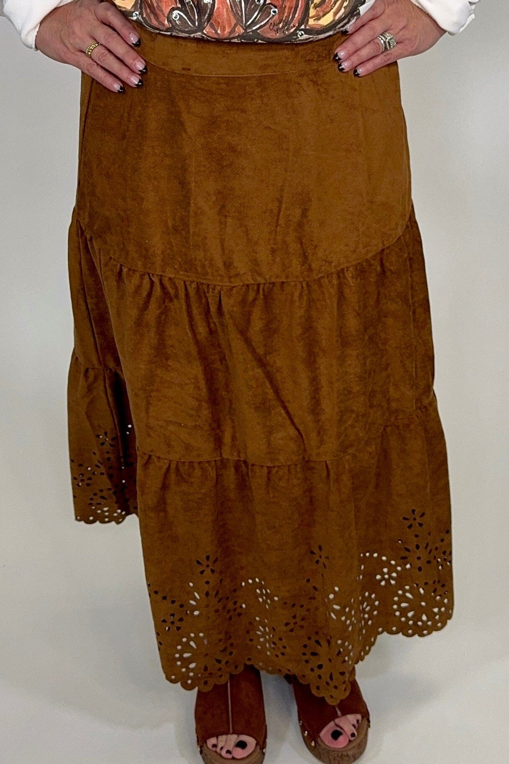 Laser Cut Hem Faux Suede Skirt BOTTOMS:~~Unassigned~~ VERYJ 