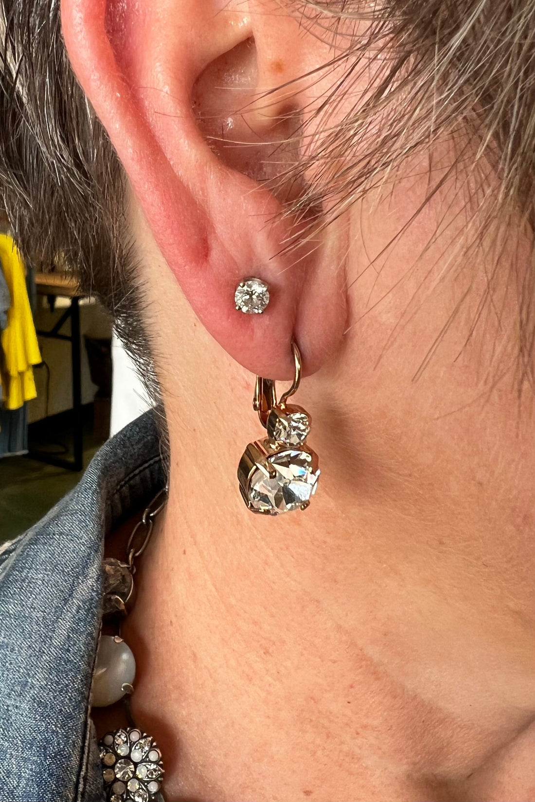 Lovable Double Stone Leverback Earrings in Clear - Rose Gold BETTERBRANDJEWELRY Mariana 